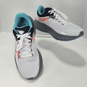 Saucony Ride 16 Running Training Shoes White Coral & Teal Accents Mens Size 8.5